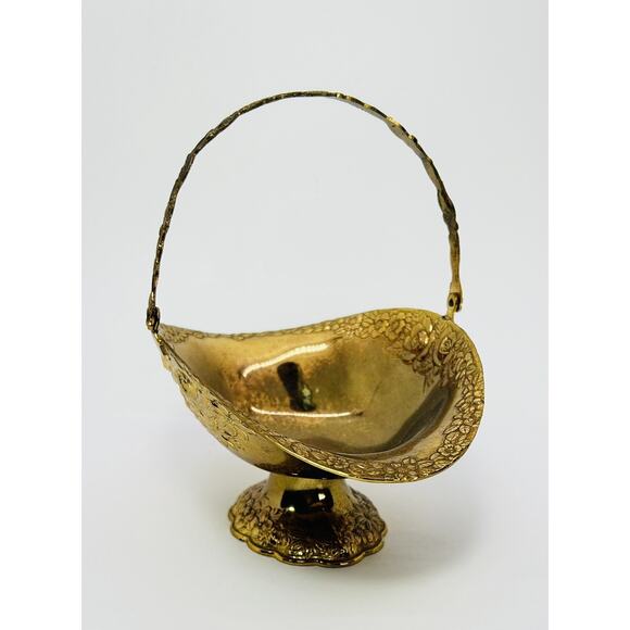 Holiday Imports Gold Plated Metal Basket with Handle Pedestal Floral Decor - Picture 2 of 10